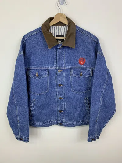 Pre-owned Levi's Vintage 1990s Ruger Firearms Flannel Lined Denim Trucker Jacket Size L In Blue