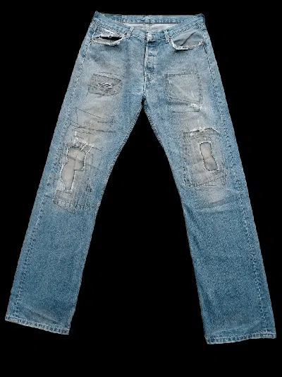Pre-owned Levi's Vintage  501 Distressed Rip Patchwork Jeans In Blue