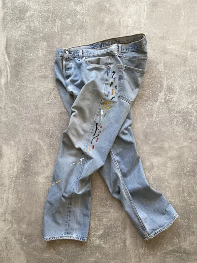 Pre-owned Levi's Vintage  501 Fake Embroidered Stains Distressed Jeans In Blue