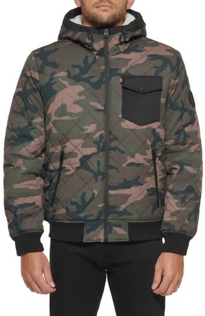 Levi's® Water Resistant Faux Shearling Lined Diamond Quilted Jacket In Camouflage