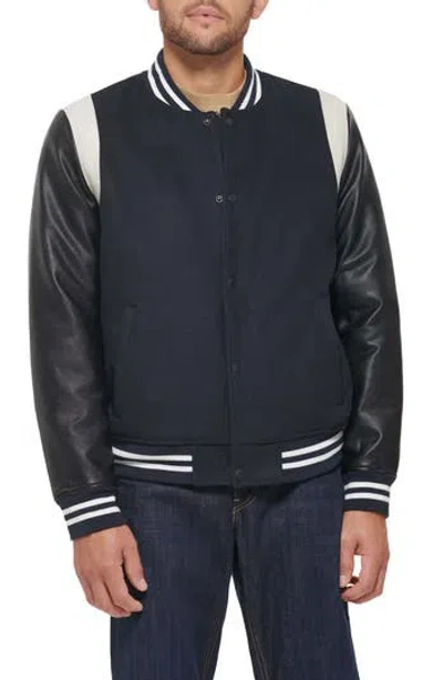 Levi's® Water Resistant Letterman Bomber Jacket In Navy