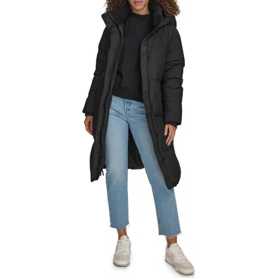 Levi's® Water Resistant Mid Length Hooded Puffer Jacket In Black