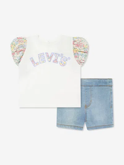 Levi's Wear Baby Girls Floral T-shirt And Shorts Set In Ivory