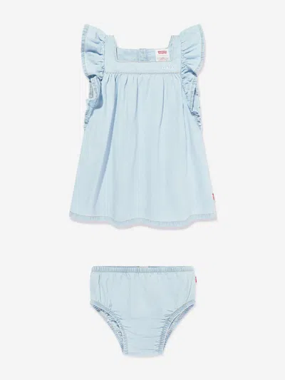 Levi's Wear Baby Girls Flutter Sleeveless Denim Dress In Blue