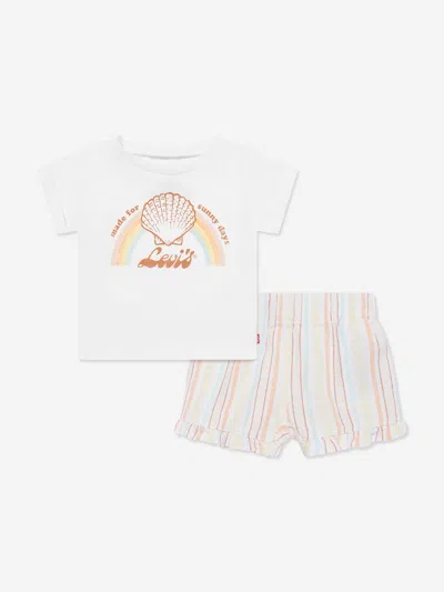 Levi's Wear Baby Girls Shell T-shirt And Shorts Set In Ivory