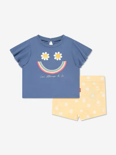 Levi's Wear Baby Girls Smiley T-shirt And Shorts Set In Blue