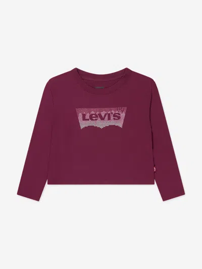 Levi's Wear Kids' Girls Long Sleeve Glitter Logo T-shirt In Red