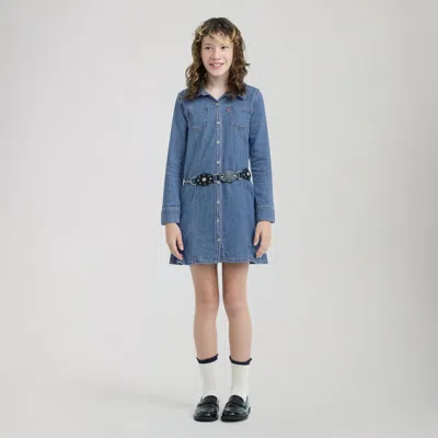 Levi's Western Denim Shirt Dress Big Girls 7-16 L In Blue