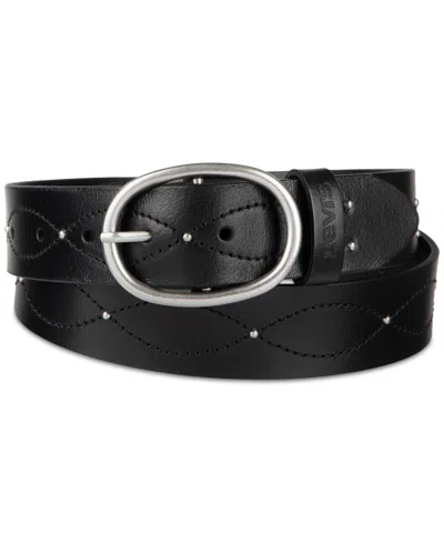 Levi's Western Stitched & Studded Leather Belt In Black