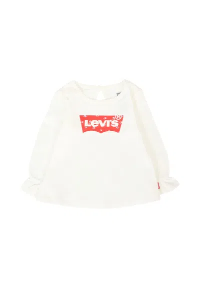 Levi's White T-shirt For Baby Girl With Flowers And Logo