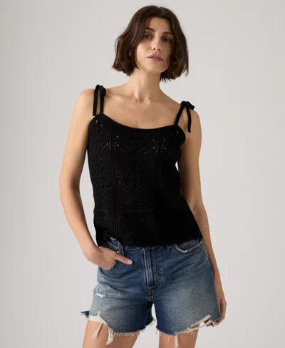 Levi's Women's Abbey Tie-shoulder Crochet Tank Top In Black