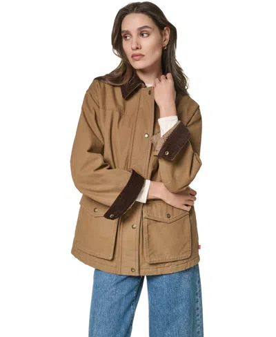 Levi's Women's Anorak Corduroy Collar Denim Coat In Brown