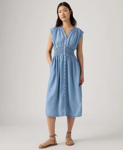 Levi's Women's Beatrice Button-front Midi Dress In Blue