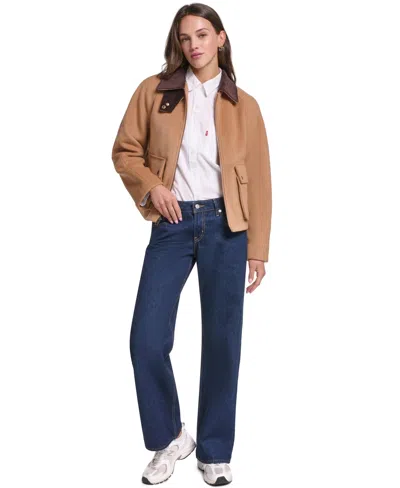 Levi's Women's Bubble Hem Bomber Cropped Faux Leather Jacket In Brown