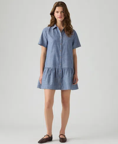 Levi's Women's Cielle Short-sleeve Collared Mini Dress In Blue
