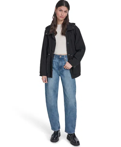 Levi's Women's Cinch-waist Hooded Rain Anorak Jacket In Black