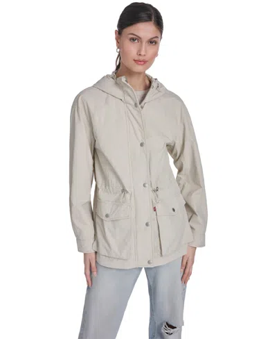 Levi's Women's Cinch-waist Hooded Rain Anorak Jacket In Gray