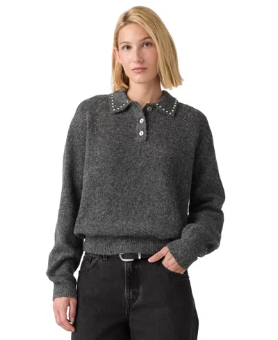 Levi's Rhinestone Collared Polo Sweater In Gray