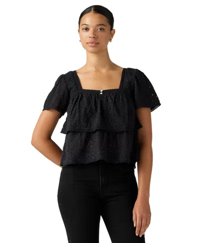 Levi's Women's Cotton-blend Short-sleeve Lace Top In Gray