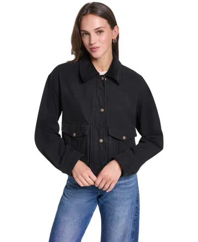 Levi's Women's Cropped Cotton Corduroy-collar Barn Jacket In Black