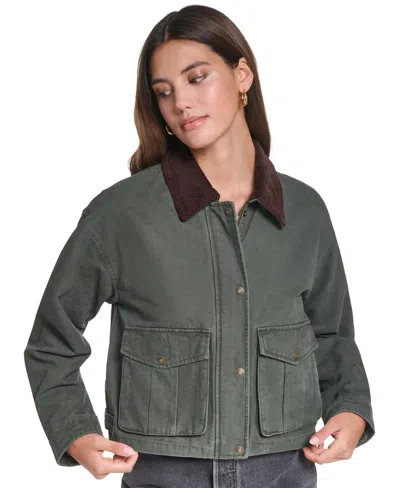 Levi's Women's Cropped Cotton Corduroy-collar Barn Jacket In Olive