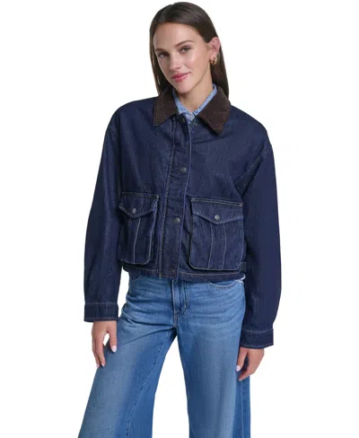 Levi's Women's Cropped Cotton Corduroy-collar Barn Jacket In Blue