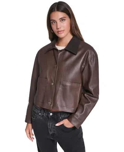 Levi's Women's Cropped Workwear-inspired Faux Leather Jacket In Brown