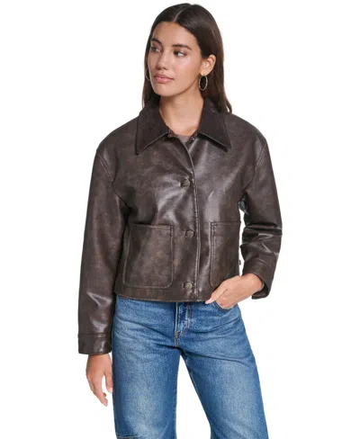 Levi's Women's Cropped Workwear-inspired Faux Leather Jacket In Brown