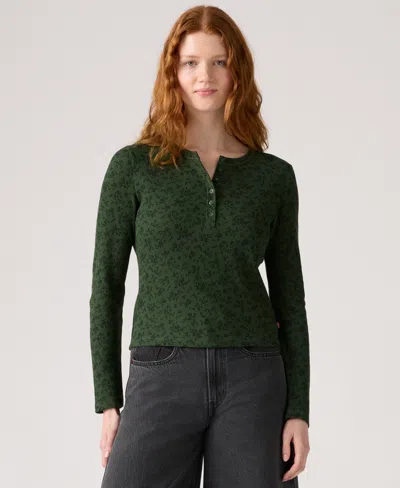 Levi's Women's Dana Henley Long Sleeve Top In Green