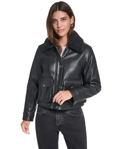 Levi's Women's Detachable Sherpa Collar Faux Leather Jacket In Black