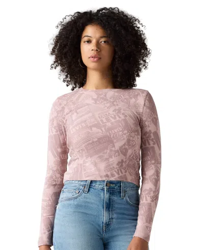 Levi's Women's Essential Cropped Long-sleeve Graphic T-shirt In Pink