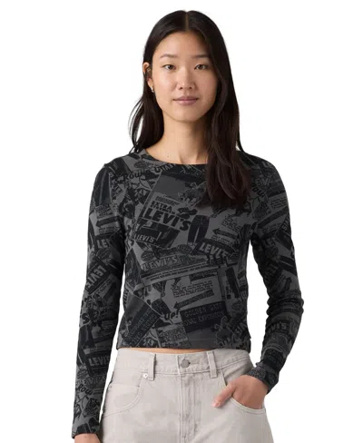 Levi's Women's Essential Cropped Long-sleeve Graphic T-shirt In Black