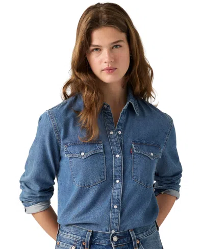 Levi's Women's Evans Relaxed Western Long-sleeve Denim Shirt In Blue