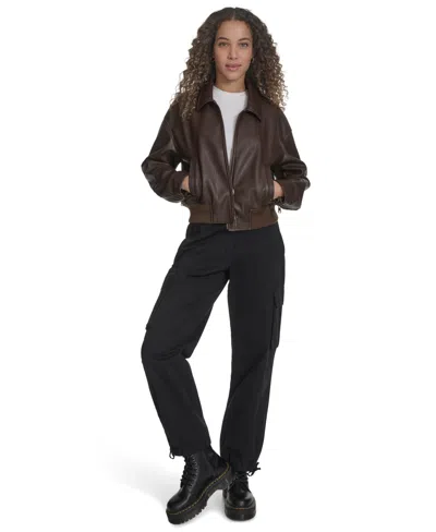 Levi's Women's Faux Leather Lightweight Bomber Jacket In Brown