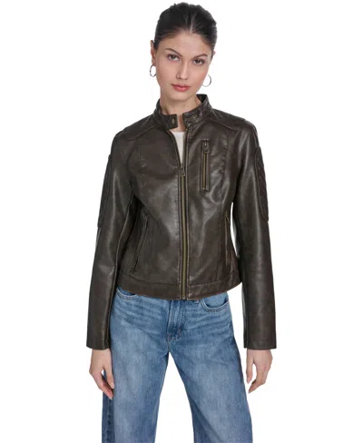 Levi's Women's Faux Leather Moto Stand-collar Jacket In Brown