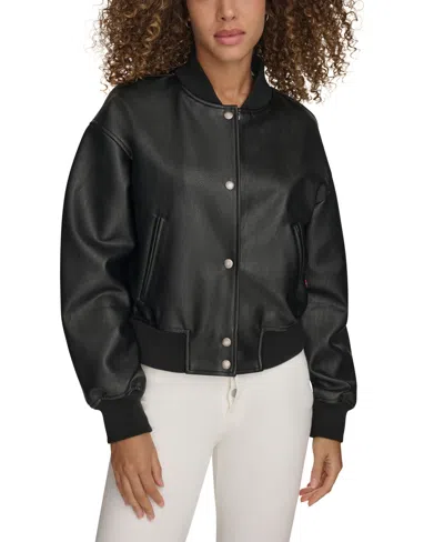 Levi's Women's Faux Leather Varsity Bomber Jacket In Black