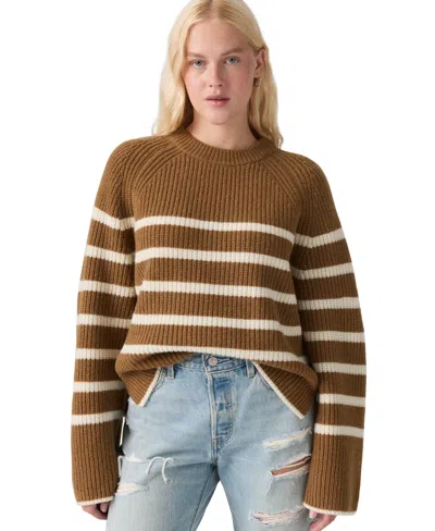 Levi's Women's Frida Long-sleeve Crewneck Stripe Sweater In Brown