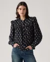 Levi's Women's Gianna Long Sleeve Ruffle Trim Blouse In Black