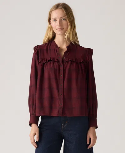 Levi's Women's Gianna Long Sleeve Ruffle Trim Blouse In Neutral