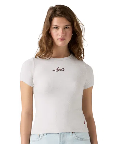 Levi's Women's Hayes Short-sleeves Tee Rib-knit Embroidered Logo T-shirt In Seasonal Script T3 Embroidery Orbit Heat