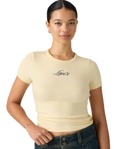 Levi's Women's Hayes Short-sleeves Tee Rib-knit Embroidered Logo T-shirt In Seasonal Script T3 Embroidery Pear Sorbe