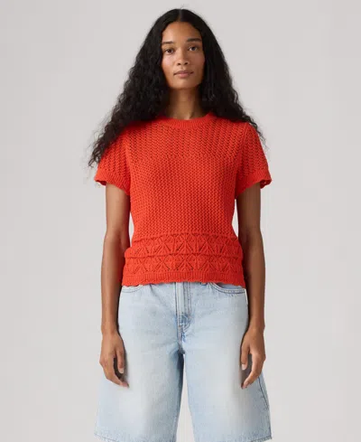 Levi's Women's Isabelle Crochet Short-sleeve Sweater In Orange