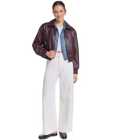 Levi's Women's L64 Cropped Water-resistant Faux Leather Bomber Jacket In Brown