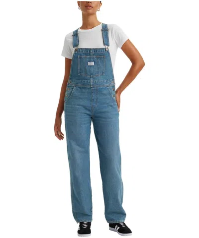 Levi's Women's  Overalls Blue Denim Cotton Adjustable Strap Straight Leg Red953