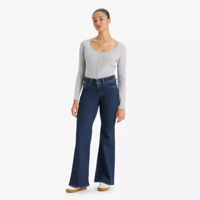 Levi's Women's  Superlow Flare Jeans Blue Denim Cotton Stretch Pockets Red934