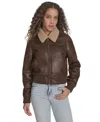Levi's Faux Leather Bomber Jacket With Sherpa Collar In Brown