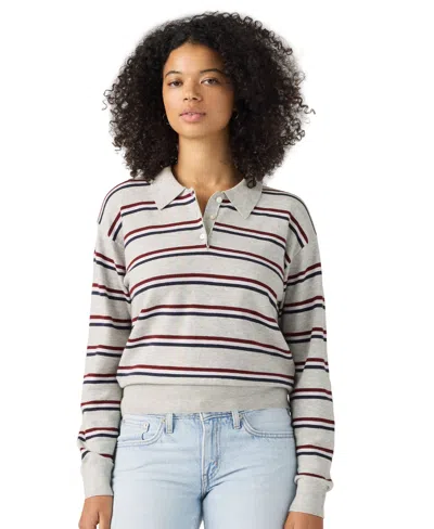 Levi's Women's Long-sleeve Polo Sweater In Jade Stripe Light Grey Heather