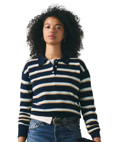Levi's Women's Long-sleeve Polo Sweater In Jade Stripe Navy