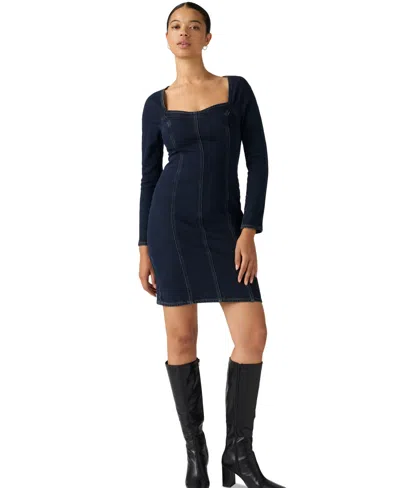 Levi's Women's Long-sleeve Sweetheart-neck Denim Cocktail Dress In Blue