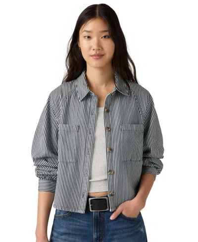 Levi's Women's Long-sleeve Utility Crop Top In Afia Railroad Stripe Indigo